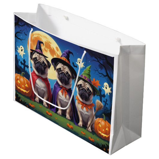 Mops Dog Pumpkin Halloween Funny Große Geschenktüte (Vorderseite Schrägansicht)