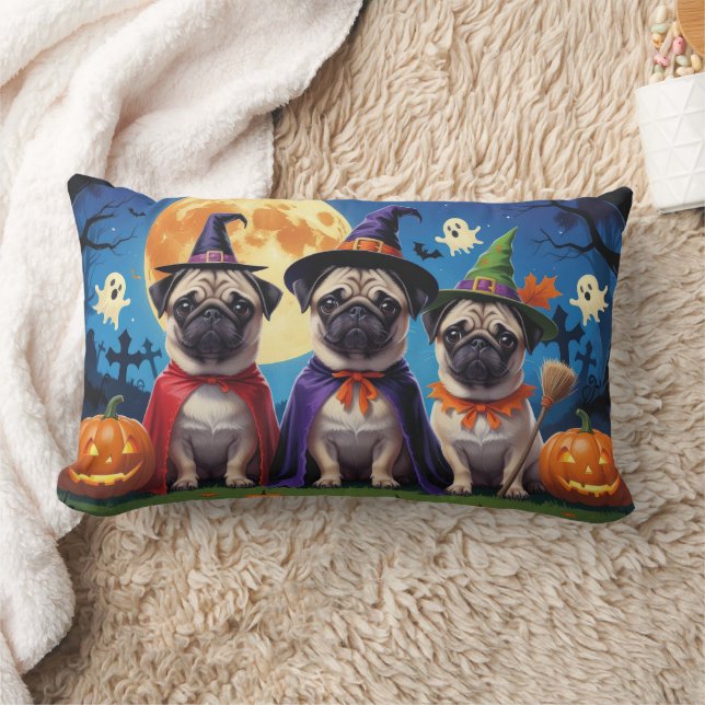 Mops Dog Pumpkin Halloween Funny Lendenkissen (Decke)