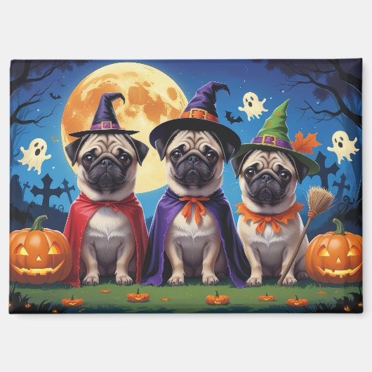 Mops Dog Pumpkin Halloween Funny Magnet (Vorderseite)
