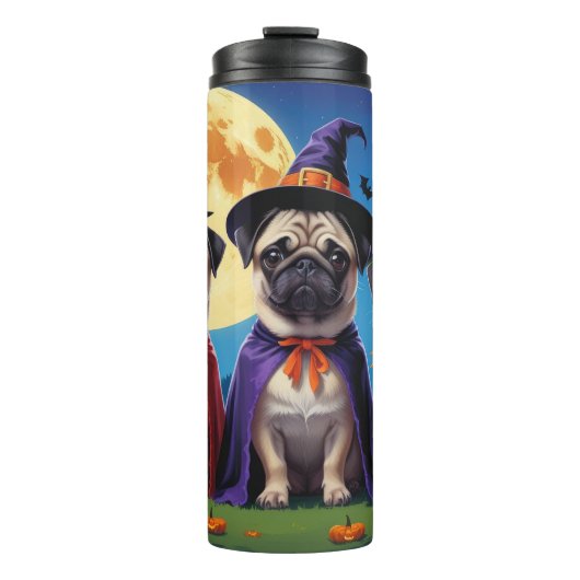 Mops Dog Pumpkin Halloween Funny Thermosbecher (Vorderseite)