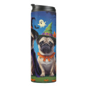 Mops Dog Pumpkin Halloween Funny Thermosbecher (Nach rechts gedreht)