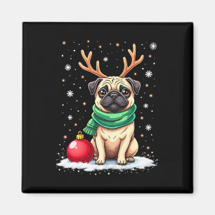 Mops Dog Reindeer Xmas Dog Lover Funny Family Chri Magnet