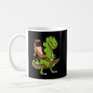 Mops Dog Riding T-Rex Dinosaur Kaffeetasse