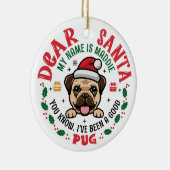 Mops Dog Santa Personalisierte Weihnachtsbaumrunde Keramik Ornament (Rechts)