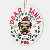 Mops Dog Santa Personalisierte Weihnachtsbaumrunde Keramik Ornament (Links)