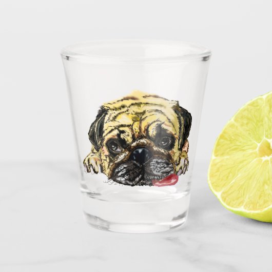 Mops Dog Shot Glass Funny Schnapsglas (Vorderseite)