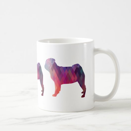 Mops Dog Silhouette für farbiges geometrisches Mus Kaffeetasse (Rechts)