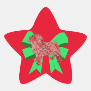 Mops Dog Silhouette Green Bow Weihnachten Stern-Aufkleber