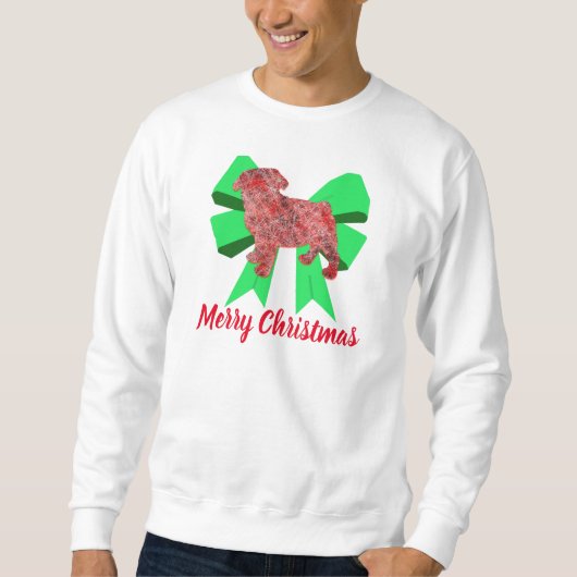 Mops Dog Silhouette Green Bow Weihnachten Sweatshirt (Vorderseite)