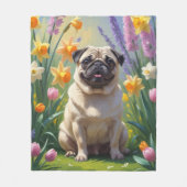 Mops Dog Spring Blumen Malerei Fleecedecke (Vorderseite)
