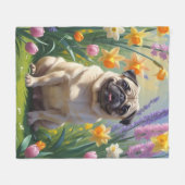 Mops Dog Spring Blumen Malerei Fleecedecke (Vorderseite (Horizontal))