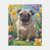 Mops Dog Spring Blumen Malerei Fleecedecke (Vorderseite)
