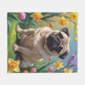 Mops Dog Spring Blumen Malerei Fleecedecke (Vorderseite (Horizontal))