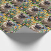 Mops Dog Spring Blumen Malerei Geschenkpapier (Ecke)