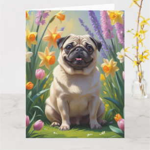 Mops Dog Spring Blumen Malerei Karte