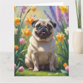 Mops Dog Spring Blumen Malerei Karte (Vorderseite)