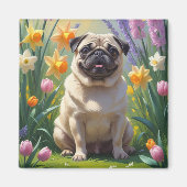 Mops Dog Spring Blumen Malerei Magnet (Vorne)