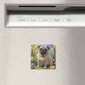 Mops Dog Spring Blumen Malerei Magnet (In Situ (Geschirrspüler))
