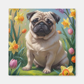 Mops Dog Spring Blumen Malerei Magnet (Vorne)