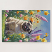 Mops Dog Spring Blumen Malerei Puzzle (Horizontal)