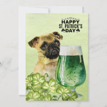 MOPS Dog St. Patrick's Day mit Hut und Bier