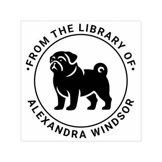 Mops Dog Stehende Silhouette Bibliotheksname Permastempel (Design)