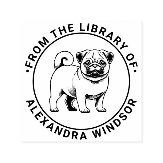 Mops Dog Stehender Bibliotheksname Permastempel (Design)