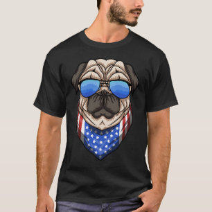 Mops Dog Sunglasses USA Flag Bandana Cool T-Shirt