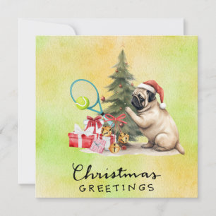 MOPS Dog Tennis Weihnachtsthema Feiertagskarte