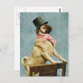 Mops Dog Tophat Postkarte (Vorne/Hinten)
