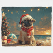 Mops Dog Vintager Strand Fleecedecke (Vorderseite (Horizontal))