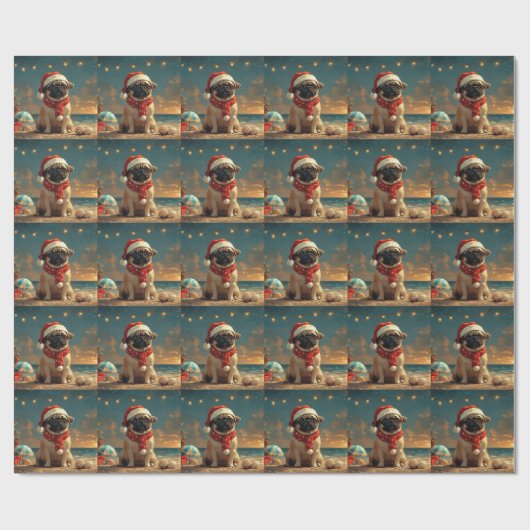 Mops Dog Vintager Strand Geschenkpapier (Flach)