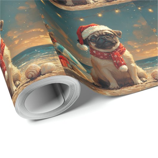 Mops Dog Vintager Strand Geschenkpapier (Rolleneckpunkt)