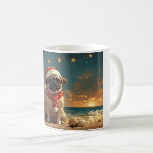 Mops Dog Vintager Strand Kaffeetasse (VorderseiteRechts)