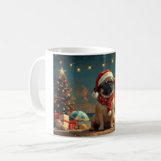 Mops Dog Vintager Strand Kaffeetasse (Vorderseite Links)