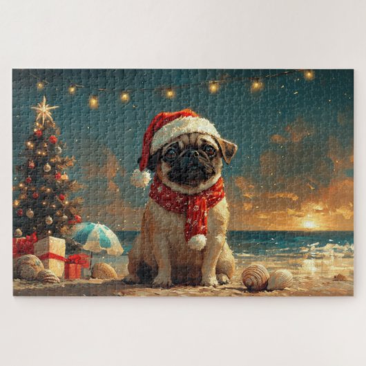 Mops Dog Vintager Strand Puzzle (Horizontal)