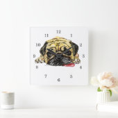 Mops Dog Wall Clock Funny - Ihre Farben Quadratische Wanduhr (Zuhause)