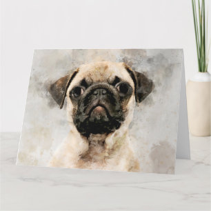 Mops Dog Watercolor Portrait 01 Dankeskarte
