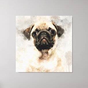 Mops Dog Watercolor Portrait 01 Leinwanddruck