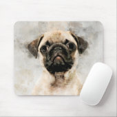 Mops Dog Watercolor Portrait 01 Mousepad (Mit Mouse)