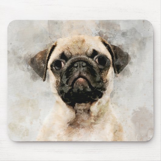 Mops Dog Watercolor Portrait 01 Mousepad (Vorne)