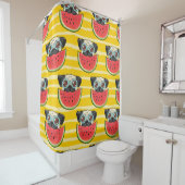 Mops Dog Watermelon: Sommer nahtlos. Duschvorhang (Beispiel)