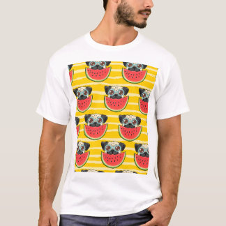Mops Dog Watermelon: Sommer nahtlos. T-Shirt