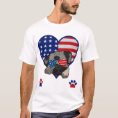 Mops Dog Wearing Sonnenbrille USA Flag Herz Unisex T-Shirt (Vorderseite)