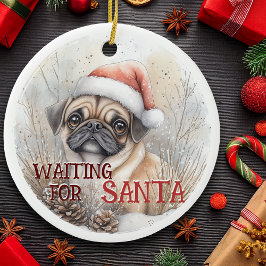 Mops Dog Weihnachten Gewartet für Santa Dog Wasser Keramik Ornament