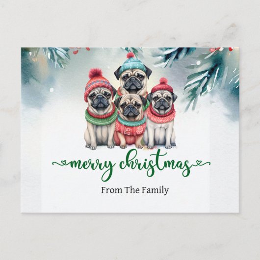 Mops Dog Weihnachten Thema Postkarte (Vorderseite)