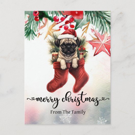Mops Dog Weihnachten Thema Postkarte (Vorderseite)