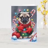 Mops Dog Weihnachtsgrüßkarte Karte (Gelbe Blume)