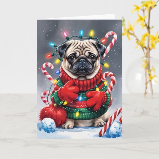 Mops Dog Weihnachtsgrüßkarte Karte (Gelbe Blume)