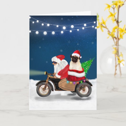 Mops Dog Weihnachtsmann Karte (Gelbe Blume)